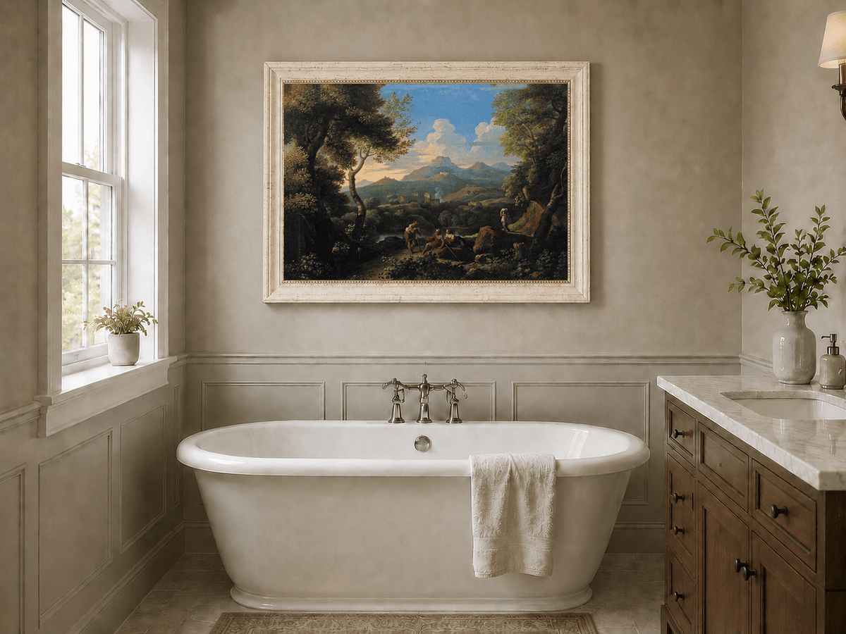 Landscape Oil Painting - Classical Hillside with Figures