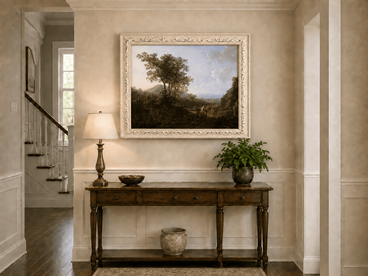 Classical Italian countryside hand-painted oil artwork shown as home wall decor.
