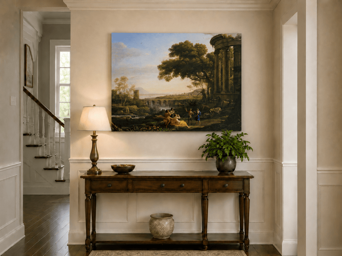 Ölgemälde Landschaft - Klassische Landschaft mit Figuren & Ruinen