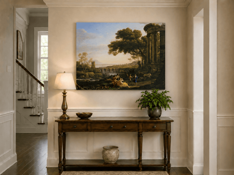 Ölgemälde Landschaft - Klassische Landschaft mit Figuren & Ruinen