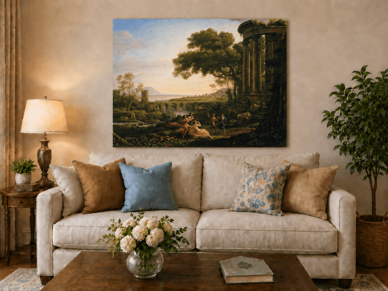 Ölgemälde Landschaft - Klassische Landschaft mit Figuren & Ruinen