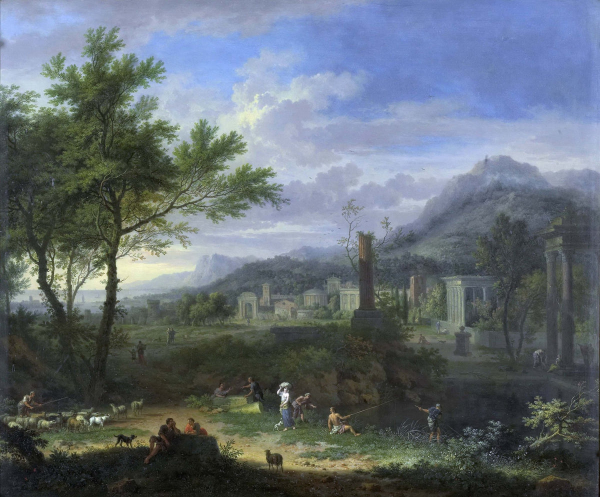 Landscape Oil Painting - Classical Landscape Ruins & Figures