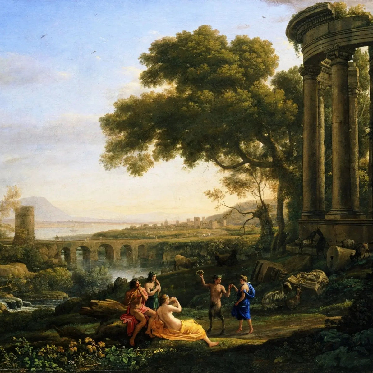 Landscape Oil Painting - Classical Landscape with Figures and Ruins Wall Art - Oil Painting Haven