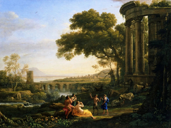 Landscape Oil Painting - Classical Landscape with Figures and Ruins Wall Art - Oil Painting Haven