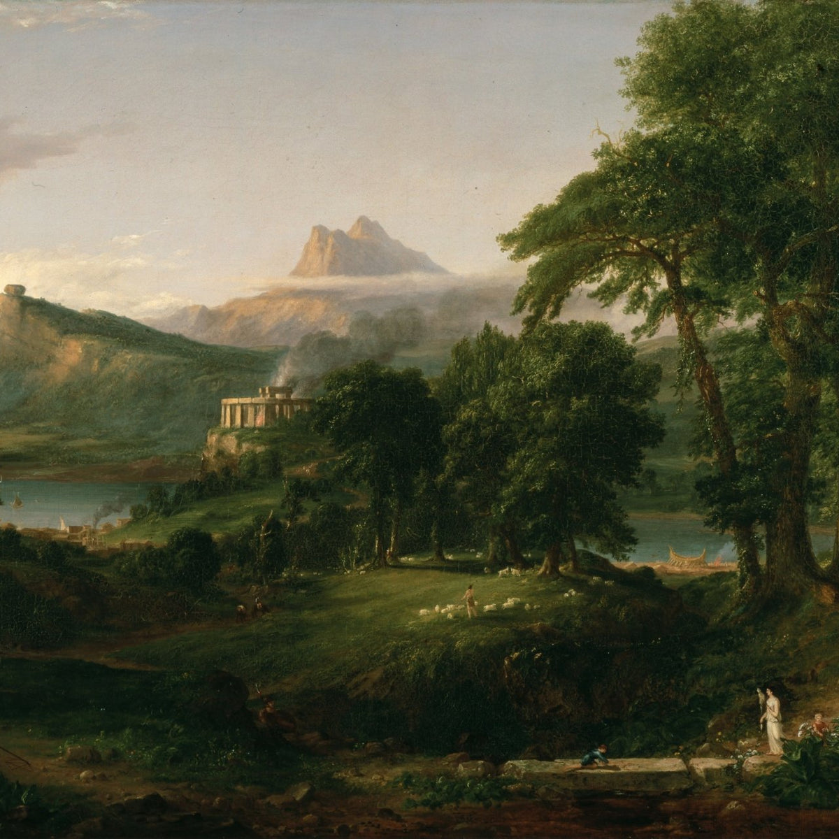 Landscape Oil Painting - Classical Landscape with Mountains, Lake and Figures - Oil Painting Haven