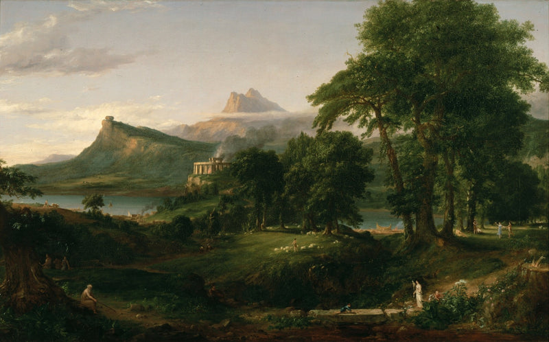Landscape Oil Painting - Classical Landscape with Mountains, Lake and Figures - Oil Painting Haven