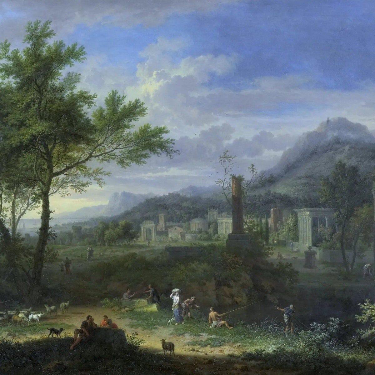 Landscape Oil Painting - Classical Landscape with Ruins and Figures - Oil Painting Haven