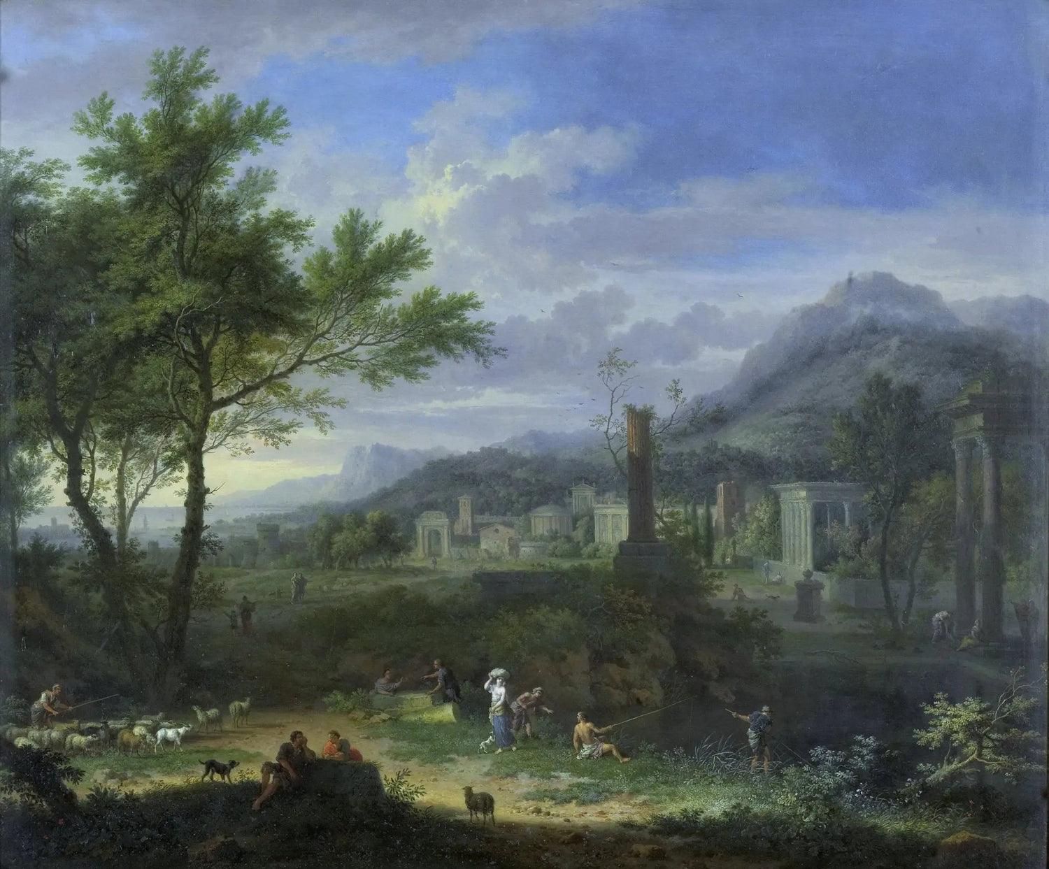 Landscape Oil Painting - Classical Landscape with Ruins and Figures - Oil Painting Haven