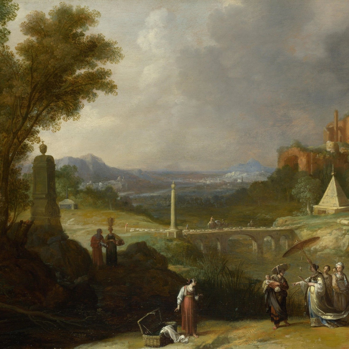 Landscape Oil Painting - Classical Landscape with Ruins & Figures - Oil Painting Haven