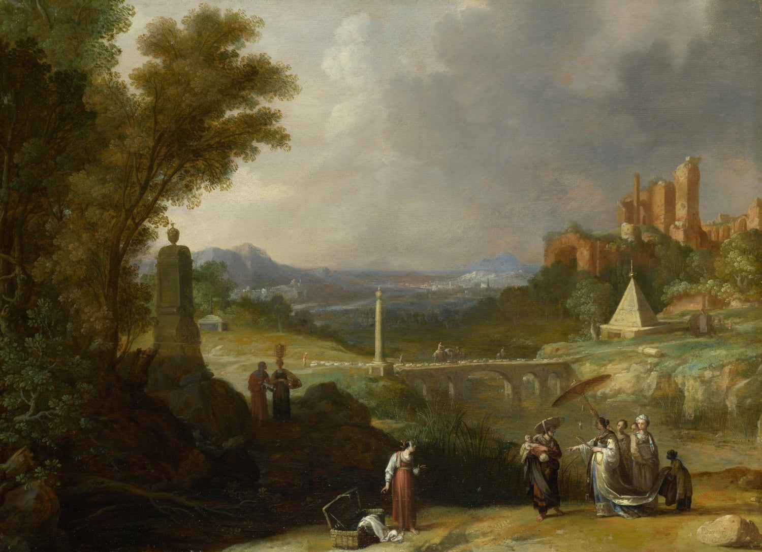 Landscape Oil Painting - Classical Landscape with Ruins & Figures - Oil Painting Haven