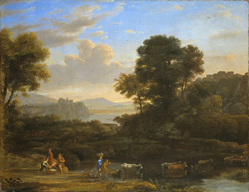 Landscape Oil Painting - Classical Pastoral River with Cattle - Oil Painting Haven