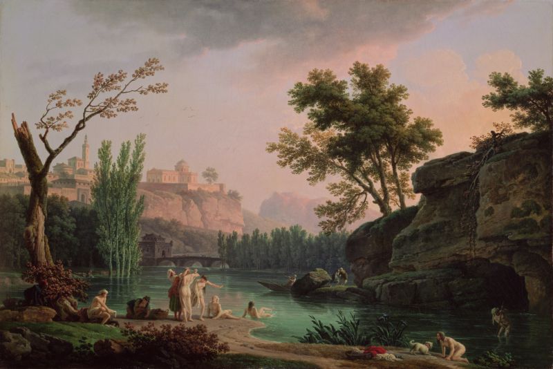 Landscape Oil Painting - Classical River Bathing Landscape - Oil Painting Haven