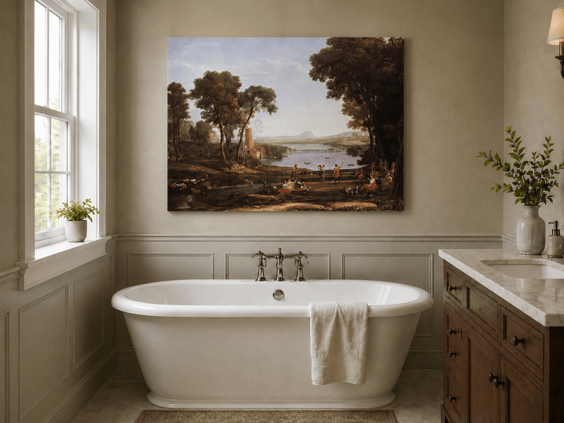 Landscape Oil Painting - Classical River Dance and Figures Scene