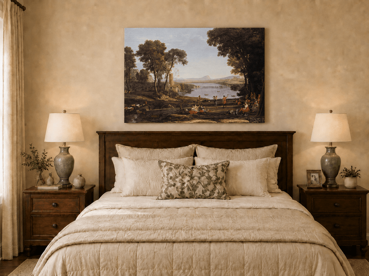 Landscape Oil Painting - Classical River Dance and Figures Scene