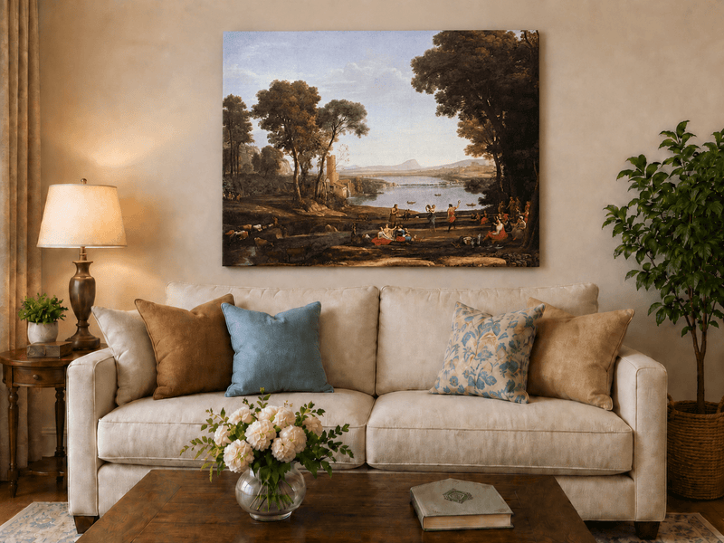 Landscape Oil Painting - Classical River Dance and Figures Scene