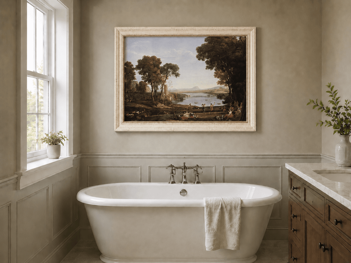 Landscape Oil Painting - Classical River Dance and Figures Scene