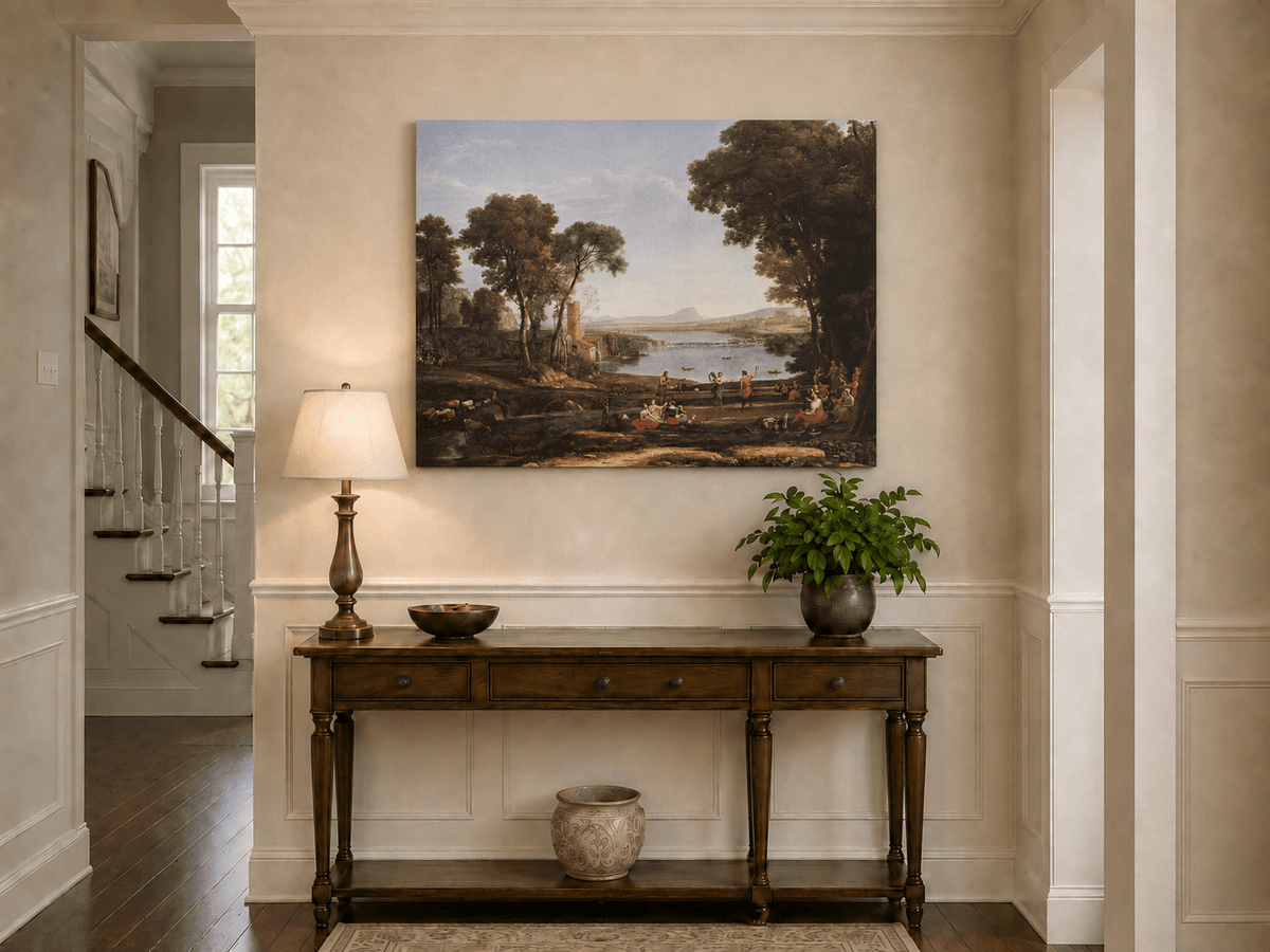 Landscape Oil Painting - Classical River Dance and Figures Scene