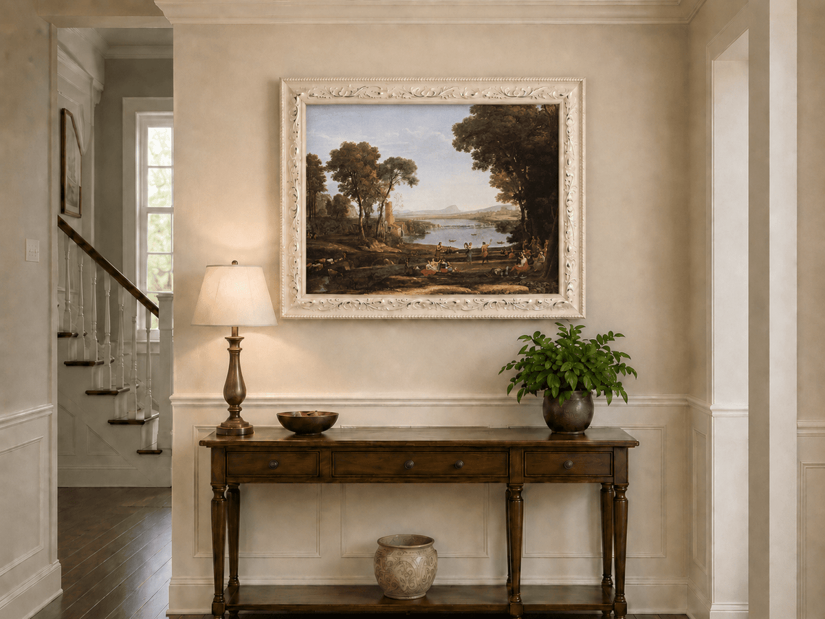 Landscape Oil Painting - Classical River Dance and Figures Scene