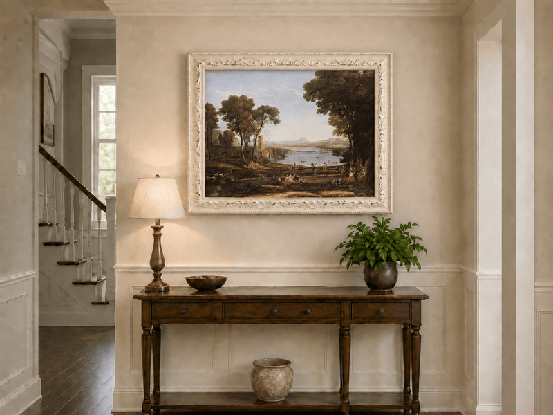Landscape Oil Painting - Classical River Dance and Figures Scene