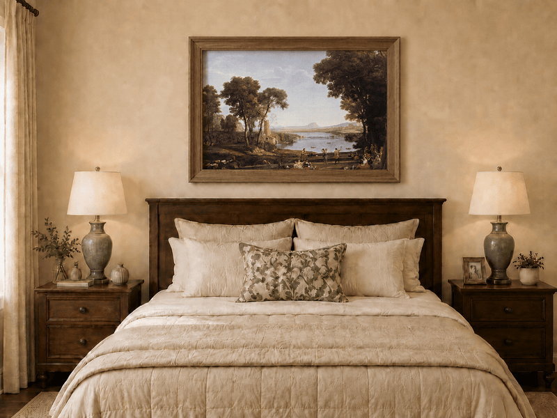 Landscape Oil Painting - Classical River Dance and Figures Scene