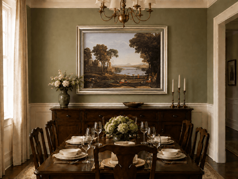 Landscape Oil Painting - Classical River Dance and Figures Scene
