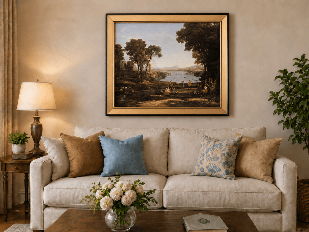 Landscape Oil Painting - Classical River Dance and Figures Scene