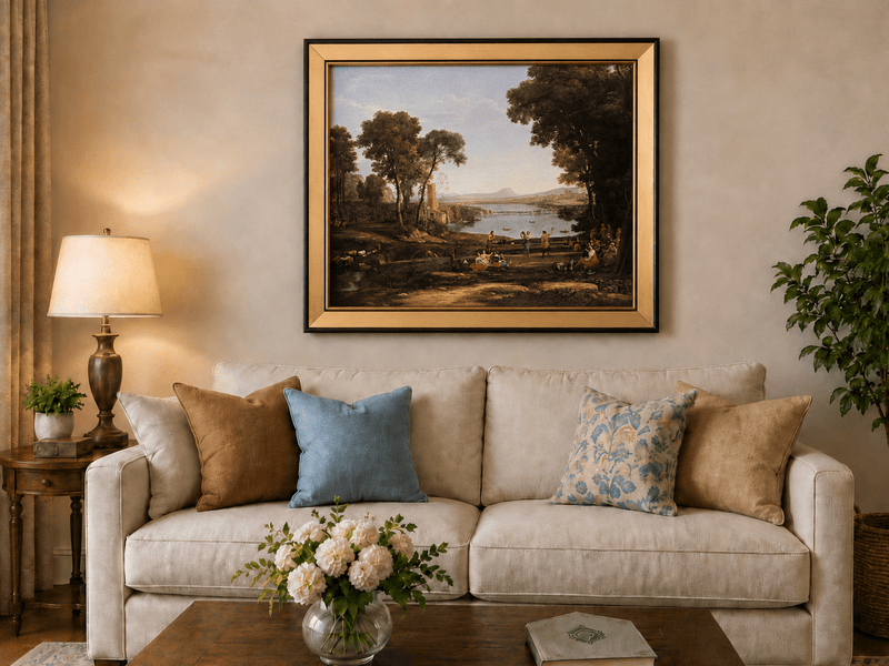 Landscape Oil Painting - Classical River Dance and Figures Scene