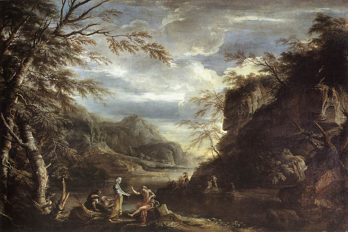 Landscape Oil Painting - Classical River Gorge Scene with Figures - Oil Painting Haven