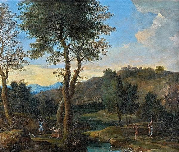 Landscape Oil Painting - Classical River Landscape with Figures - Oil Painting Haven