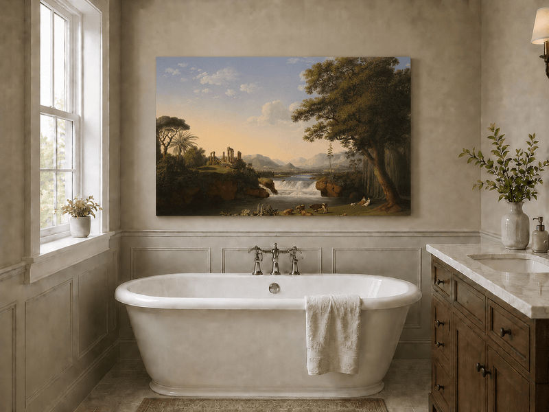 Landscape Oil Painting - Classical River Ruins