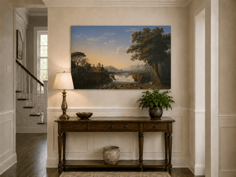 Landscape Oil Painting - Classical River Ruins