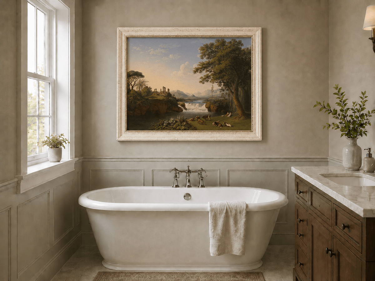 Landscape Oil Painting - Classical River Ruins