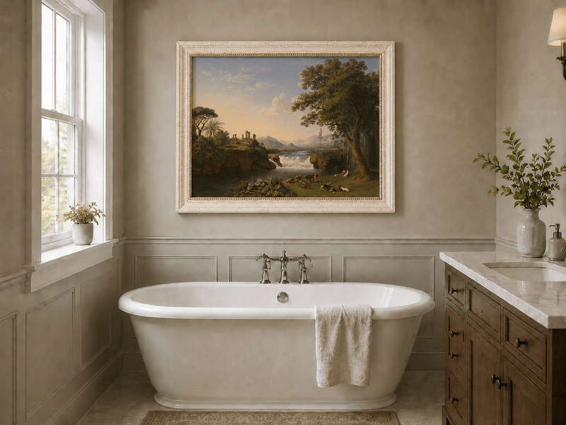 Landscape Oil Painting - Classical River Ruins