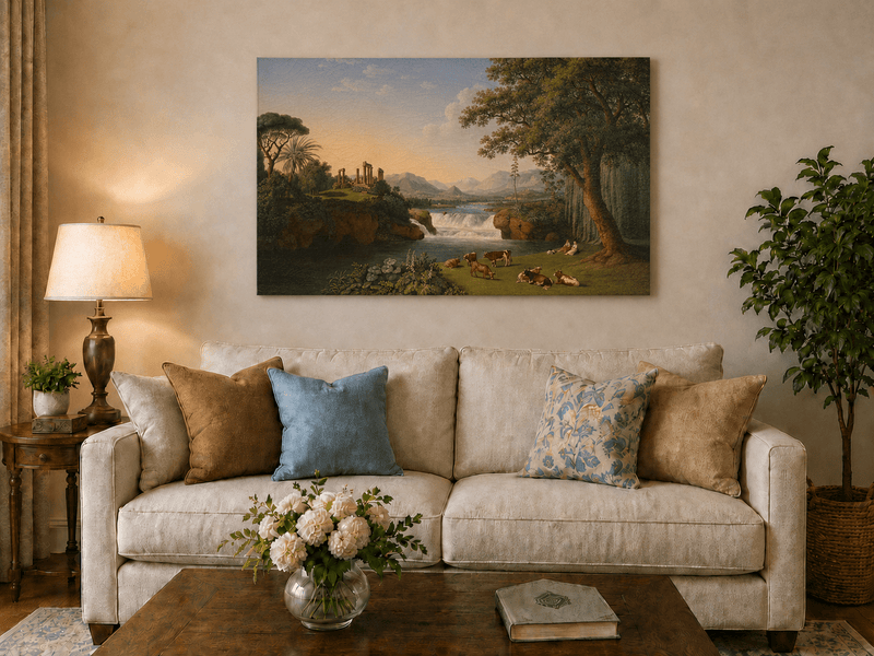 Landscape Oil Painting - Classical River Ruins