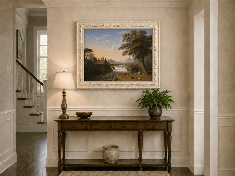 Landscape Oil Painting - Classical River Ruins