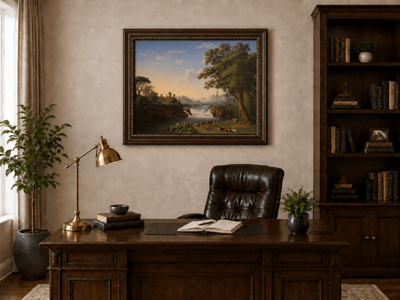 Landscape Oil Painting - Classical River Ruins