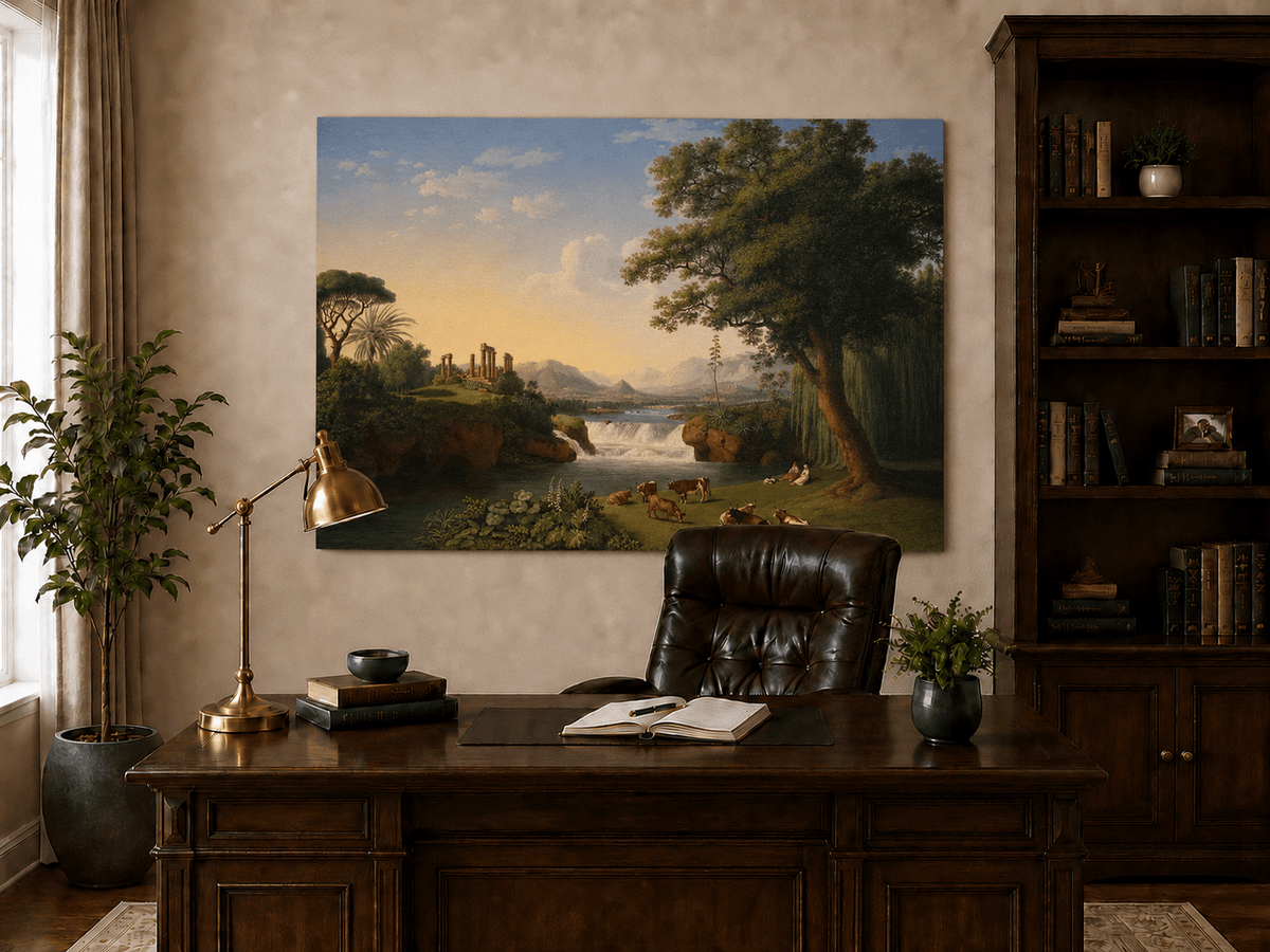 Landscape Oil Painting - Classical River Ruins
