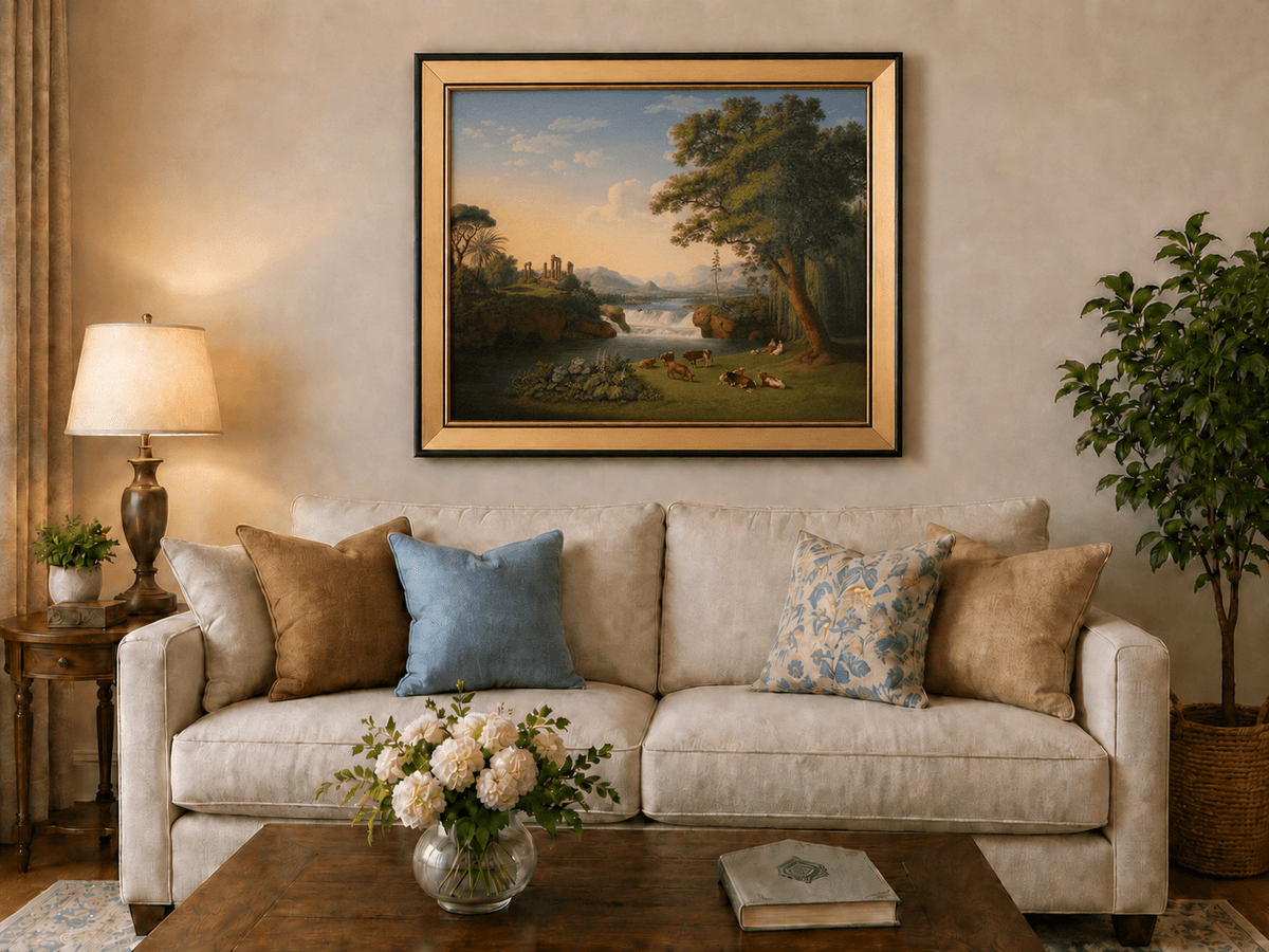 Landscape Oil Painting - Classical River Ruins