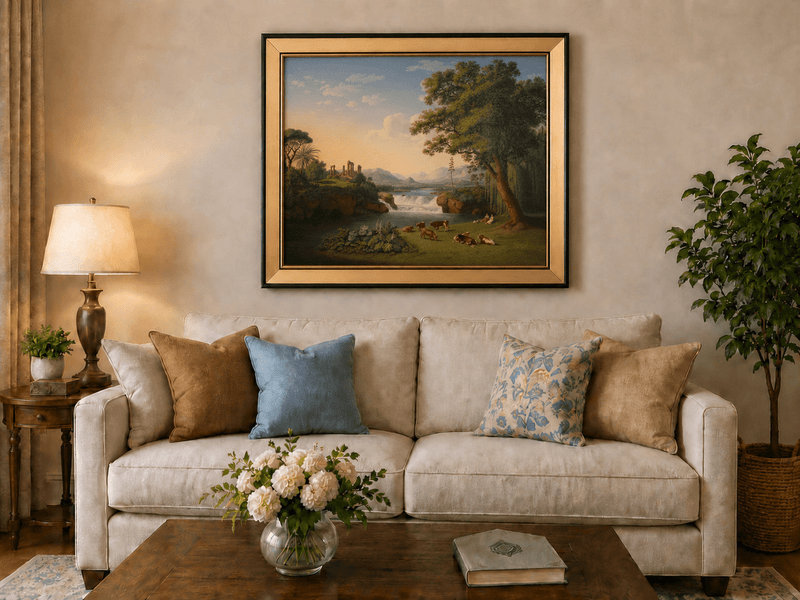 Landscape Oil Painting - Classical River Ruins