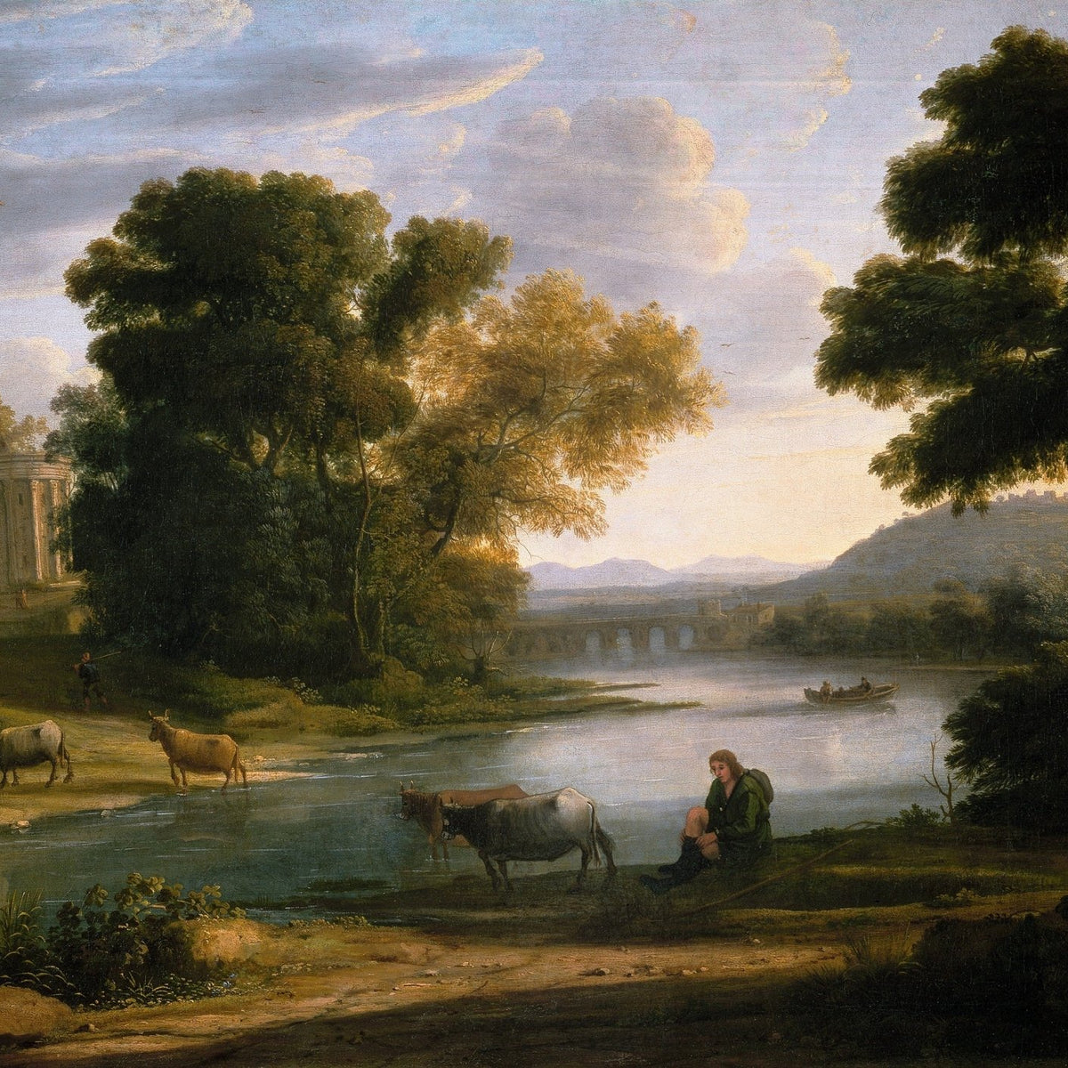 Landscape Oil Painting - Classical River Scene with Figures - Oil Painting Haven