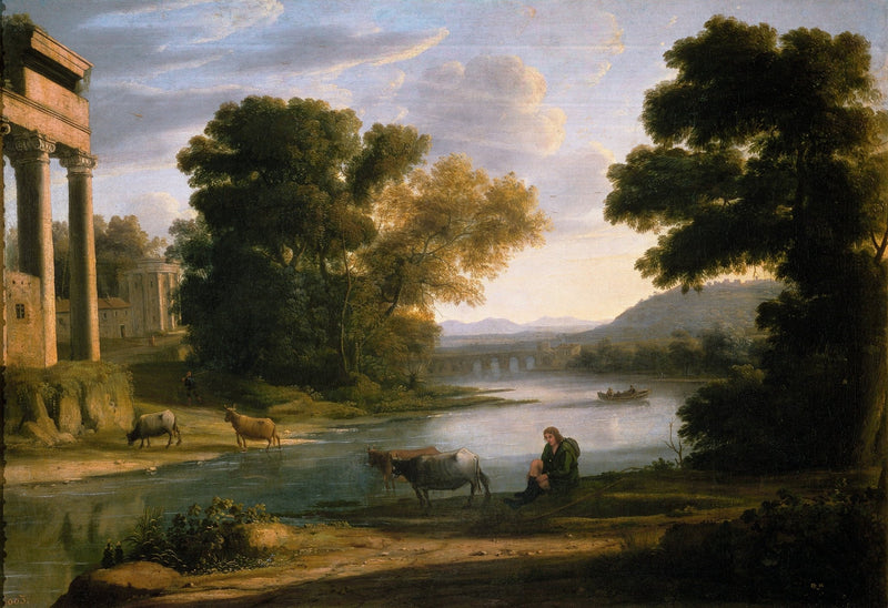 Landscape Oil Painting - Classical River Scene with Figures - Oil Painting Haven