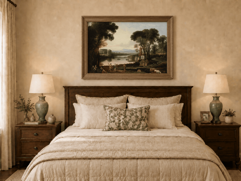 Landscape Oil Painting - Classical River Scene with Figures