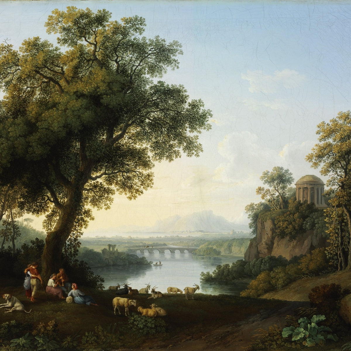 Landscape Oil Painting - Classical River Valley Scene with Temple - Oil Painting Haven