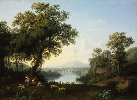 Landscape Oil Painting - Classical River Valley Scene with Temple - Oil Painting Haven