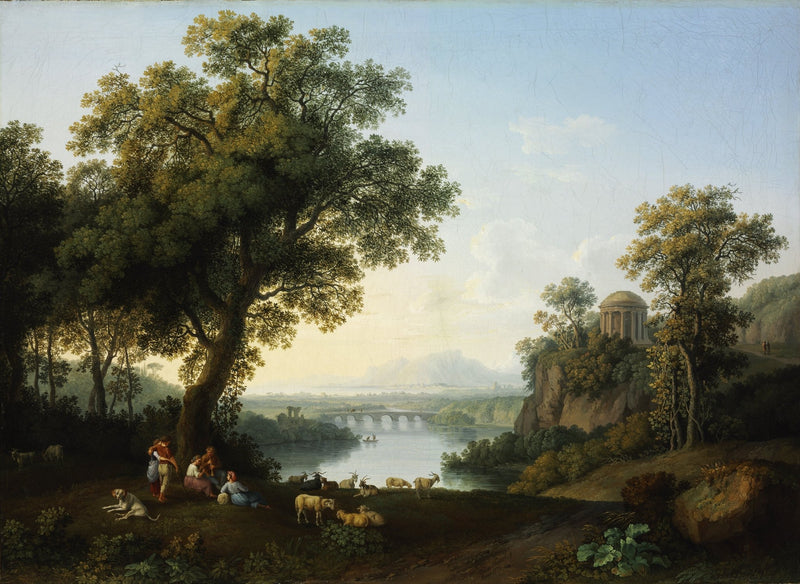 Landscape Oil Painting - Classical River Valley Scene with Temple - Oil Painting Haven