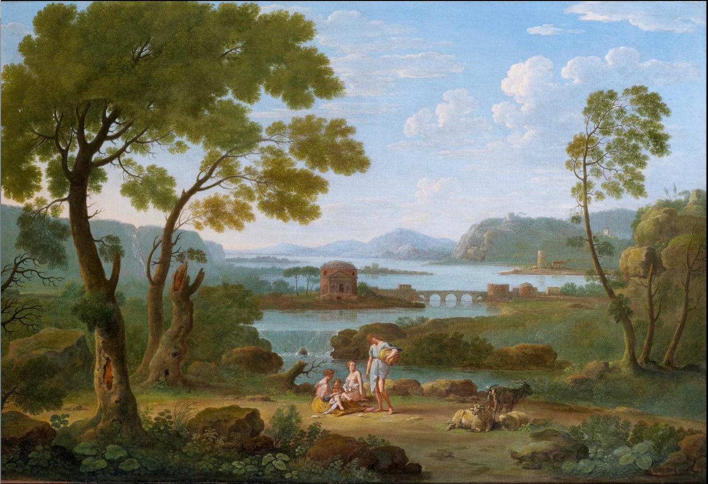 Landscape Oil Painting - Classical River View with Figures - Oil Painting Haven