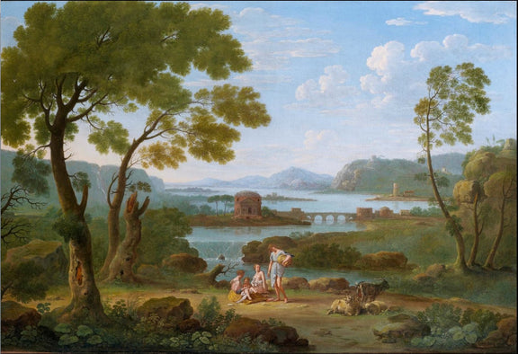 Landscape Oil Painting - Classical River View with Figures - Oil Painting Haven