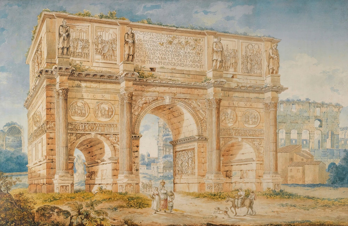 Hand-painted classical roman arch and colosseum ruins landscape oil painting on canvas