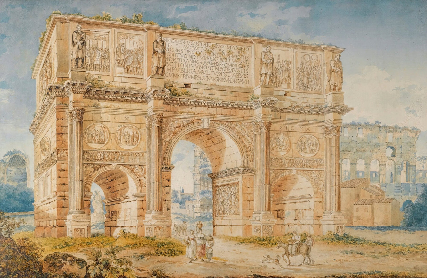 Landscape Oil Painting - Classical Roman Arch and Colosseum Ruins - Oil Painting Haven