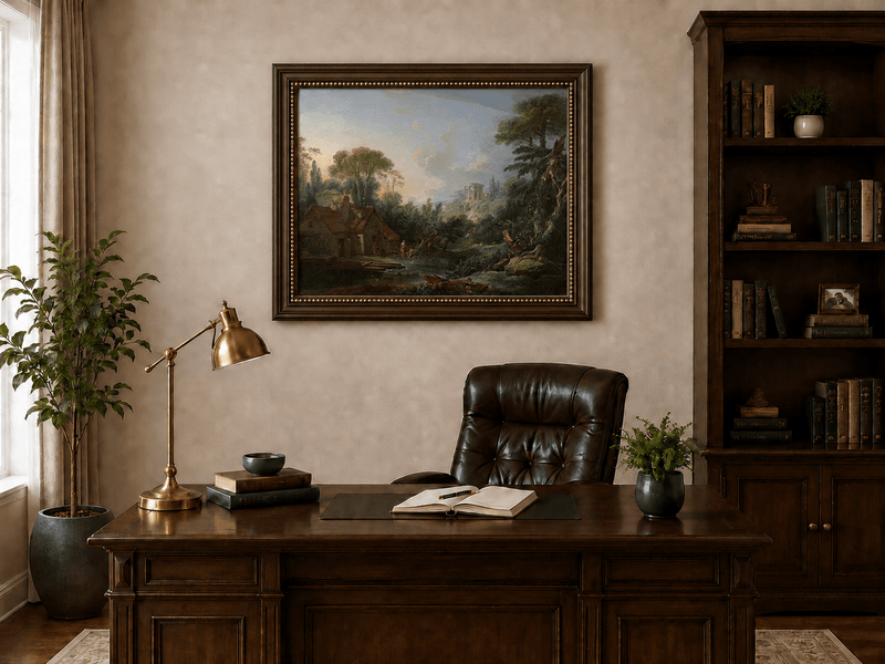Landscape Oil Painting - Classical Ruins and Pastoral Scene